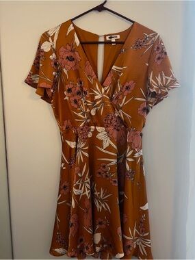 Express Mini Wrap Dress in Rust with Pink Floral Print